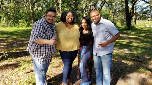 Producer Marcos Robert Duran with Rodrick Walters, Adrianne Rawls and Melissa Lawrence after filming
