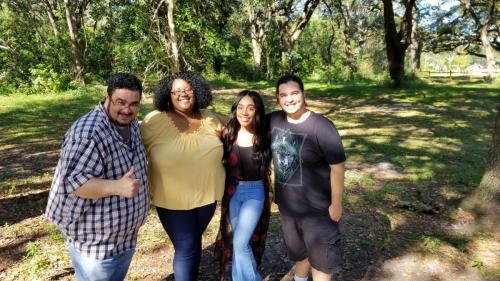 Producer Marcos Robert Duran and his assistant with Adrianne Rawls and Melissa Lawrence after filming