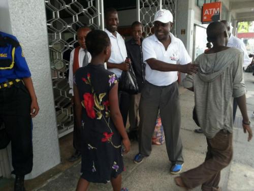 Reverend Barnet Kapten giving out Christmas presents to the homeless 